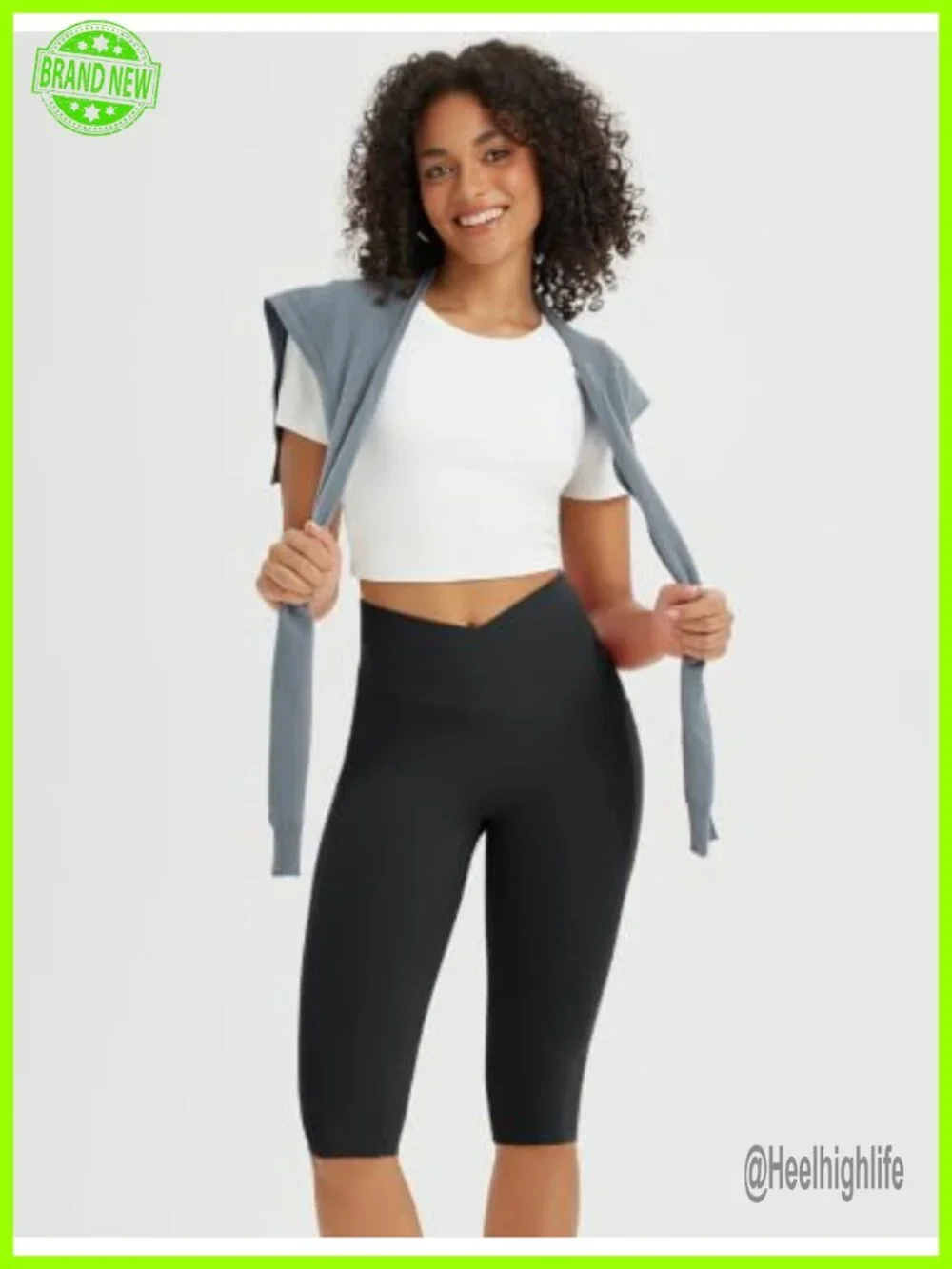 Women's High Waist Capri Leggings with Pockets V Waistband
